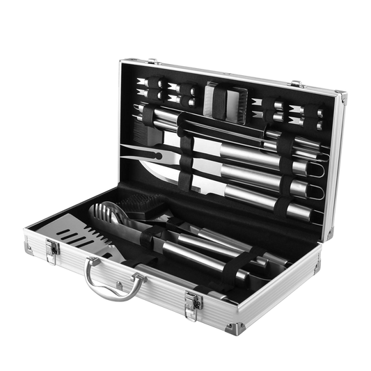 BBQ Grillbesteck Set Edelstahl 19-teilig im Aluminiumkoffer