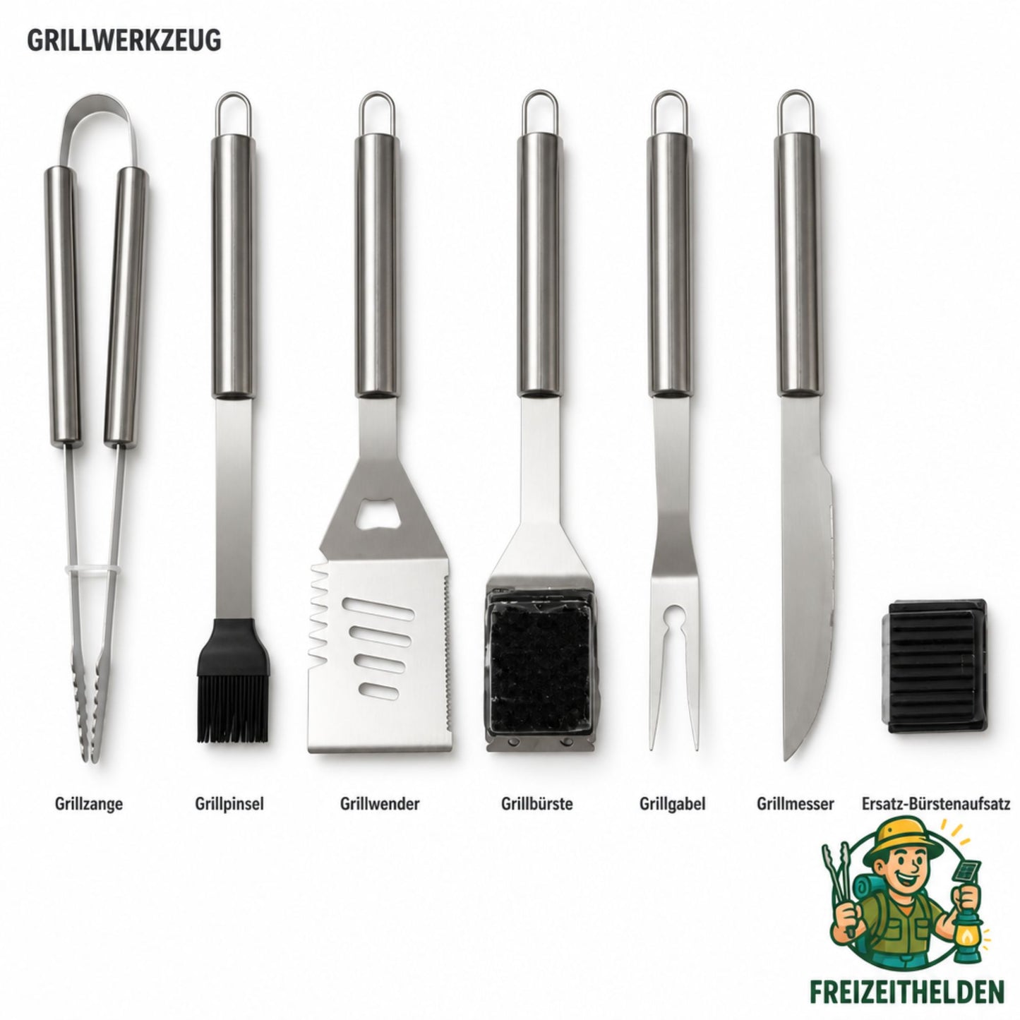 BBQ Grillbesteck Set Edelstahl 19-teilig – Grillzange, Grillwender und Grillgabel