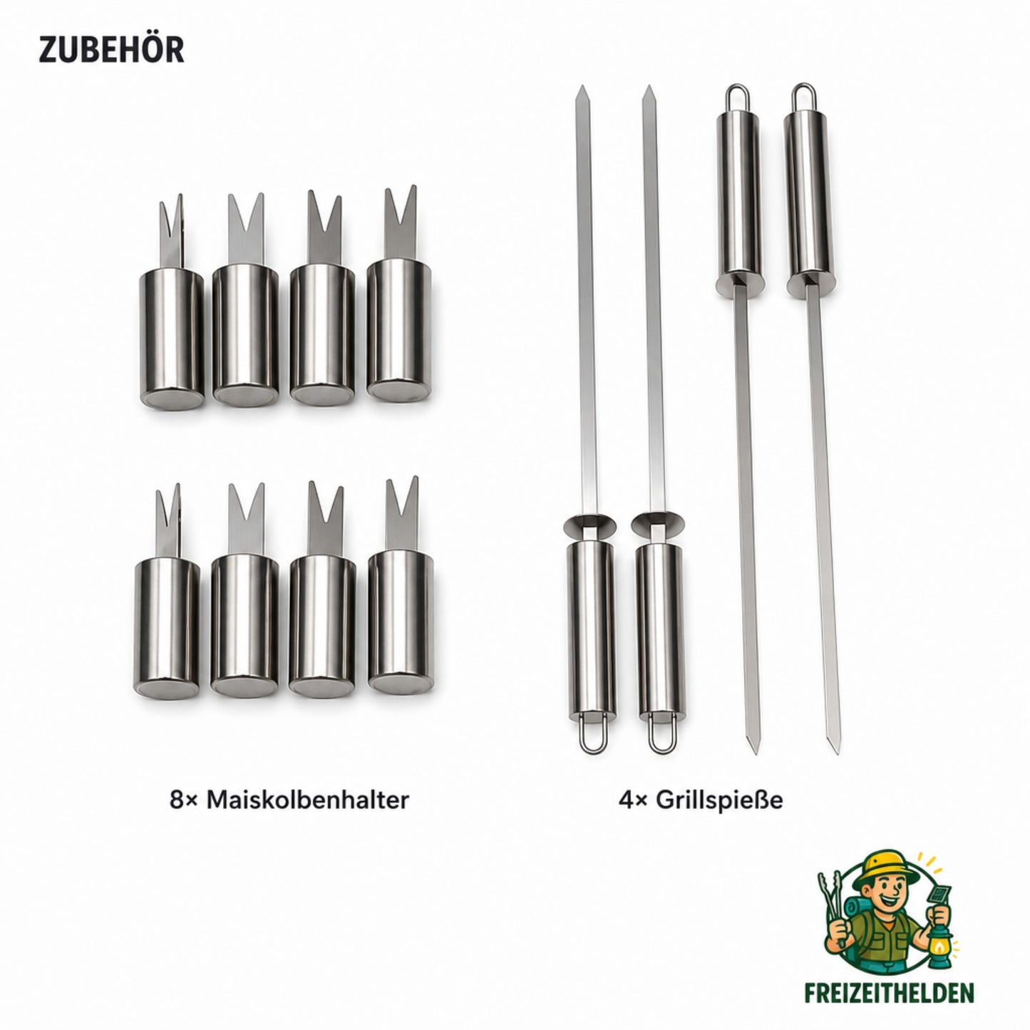 BBQ Grillbesteck Set Edelstahl 19-teilig – Zubehör Maiskolbenhalter und Grillspieße
