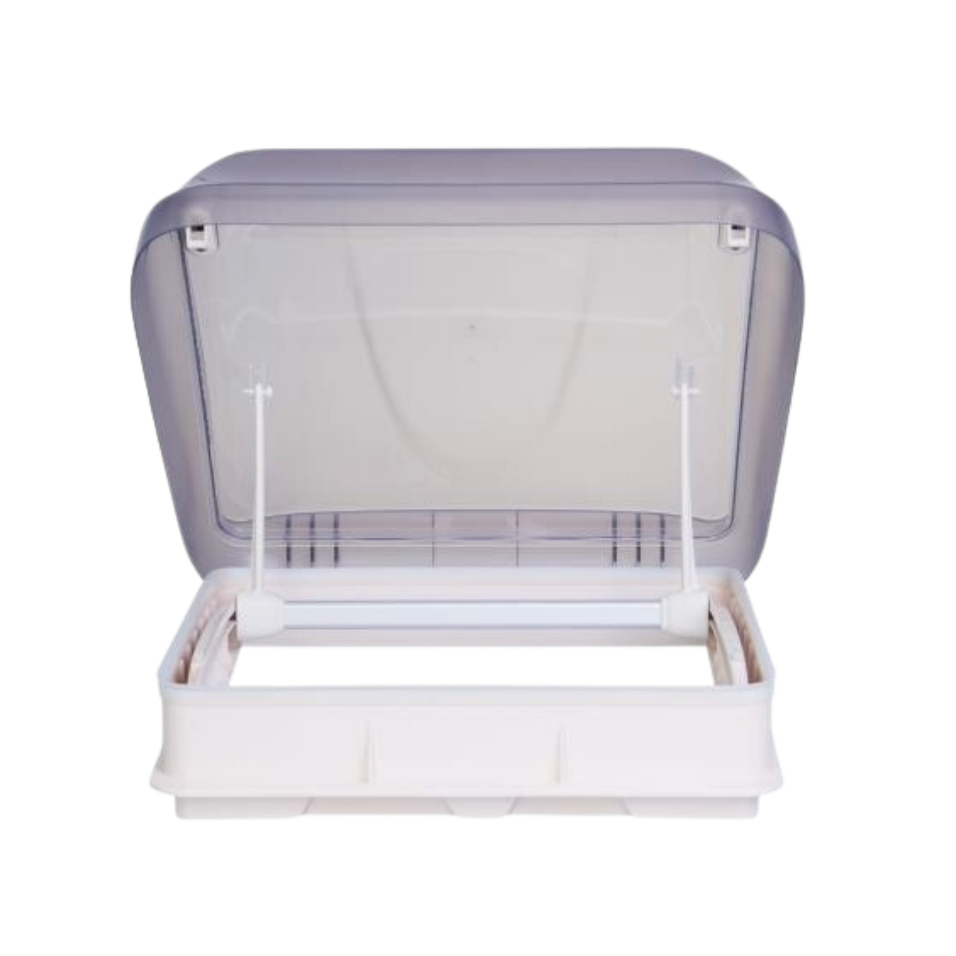 Freucamp Dachfenster 40x40 cm mit weitem Öffnungswinkel und stabilen Ausstellern.