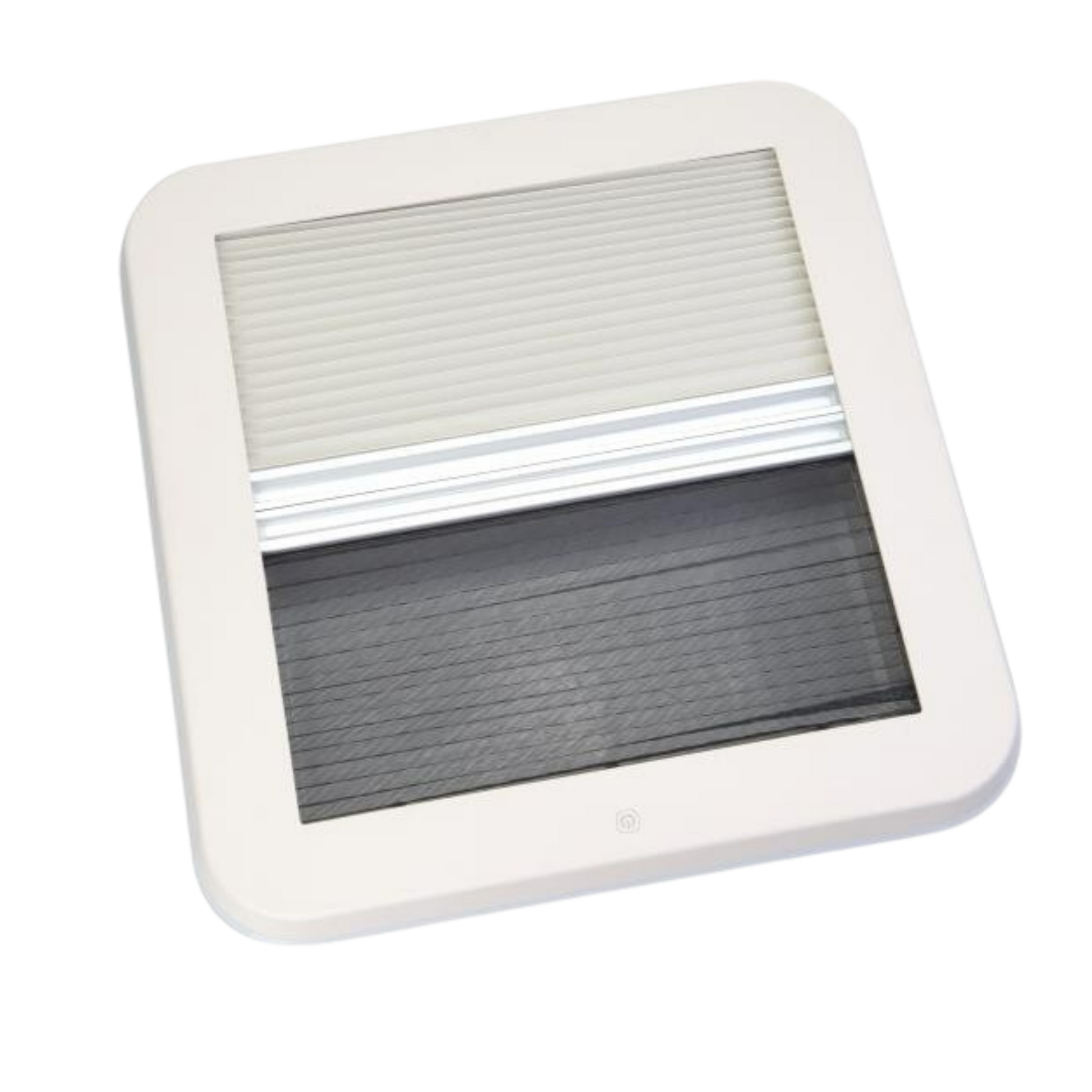 Innenrahmen der Freucamp Dachluke mit integriertem Fliegengitter und Magnetfunktion.