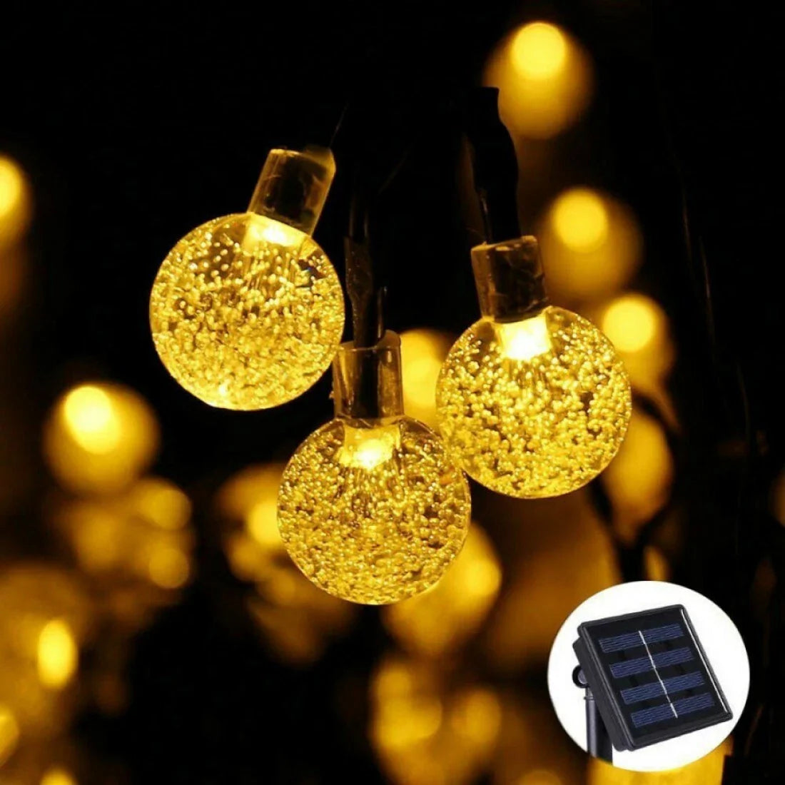 Solarlichterkette – Detailansicht Solarpanel und Aufbau